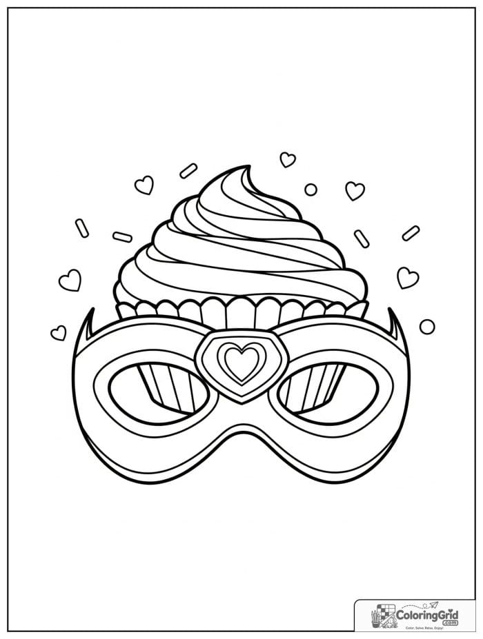Cute cupcake-themed superhero mask with sprinkle details.