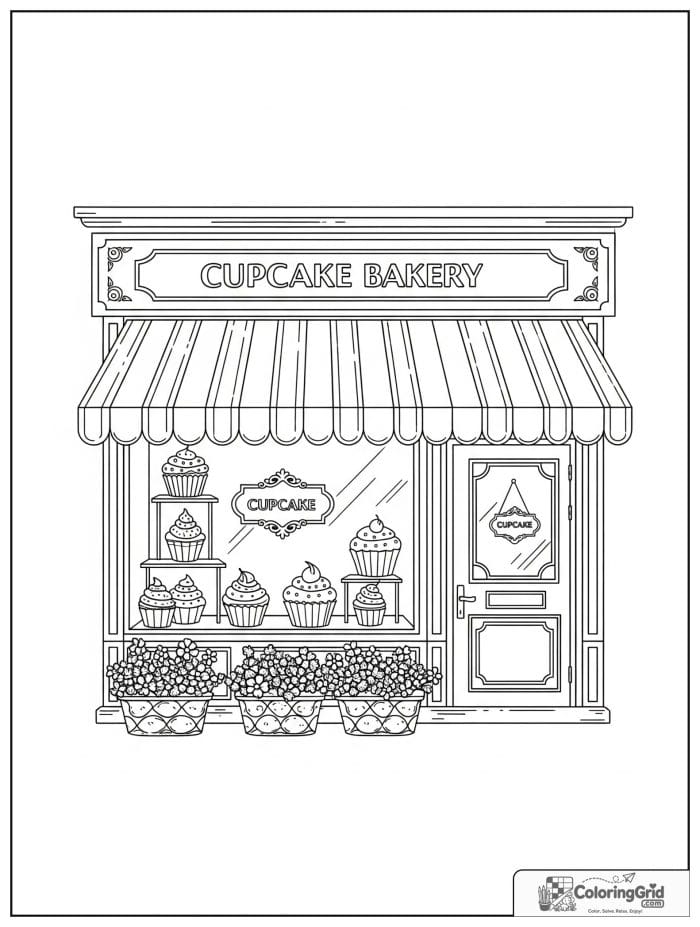 Cupcake bakery storefront for Cupcake Coloring Pages