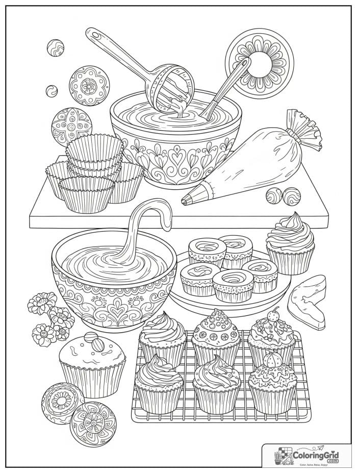 Cupcake baking kitchen for Cupcake Coloring Pages