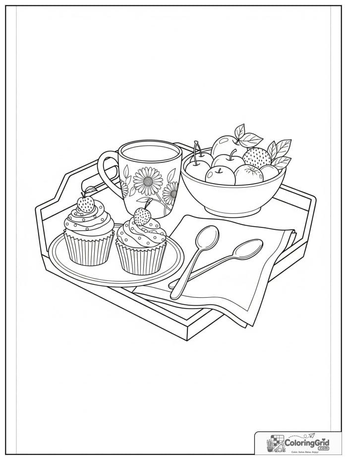 Cupcake breakfast tray for Cupcake Coloring Pages