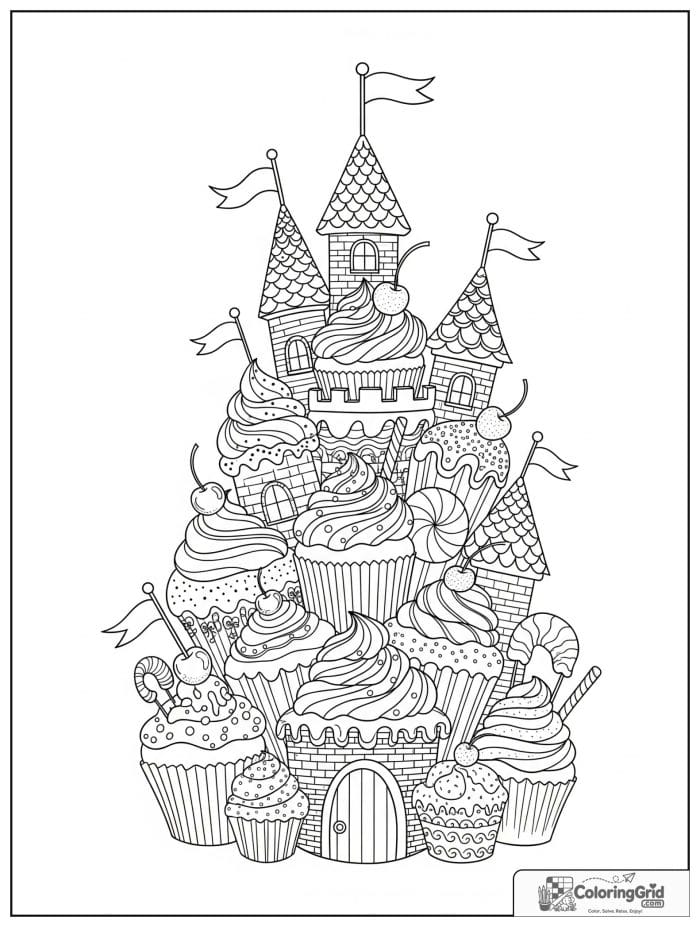 Cupcake castle for Cupcake Coloring Pages