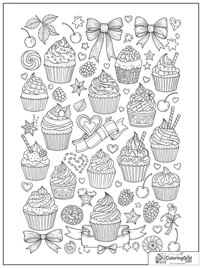 Cupcake collage for Cupcake Coloring Pages