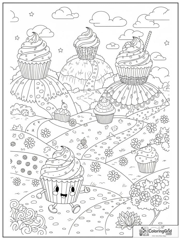 Cupcake fantasy land for Cupcake Coloring Pages