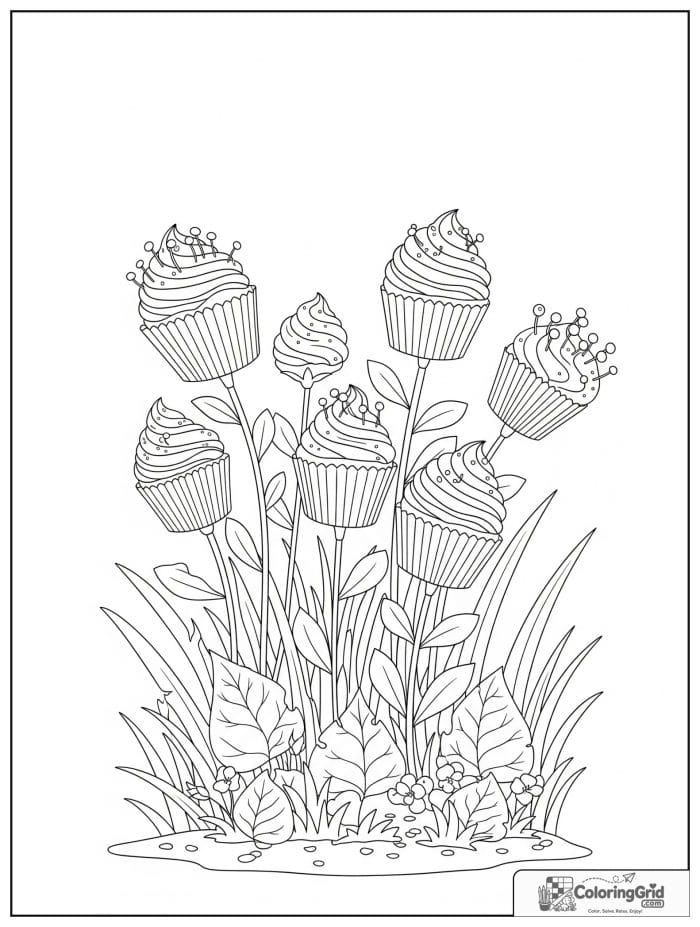Cupcake garden for Cupcake Coloring Pages