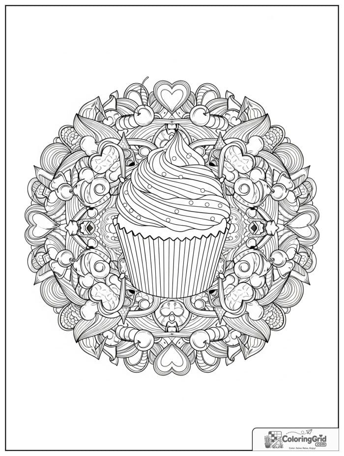 Cupcake mandala design for Cupcake Coloring Pages