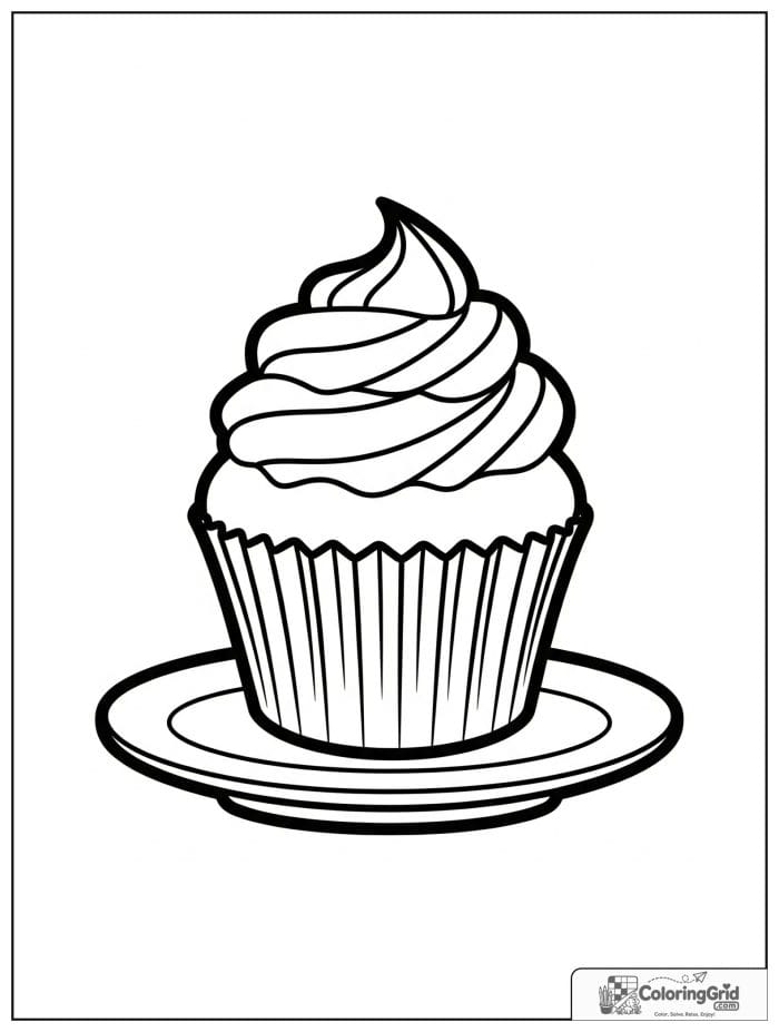 Cupcake on plate for Cupcake Coloring Pages