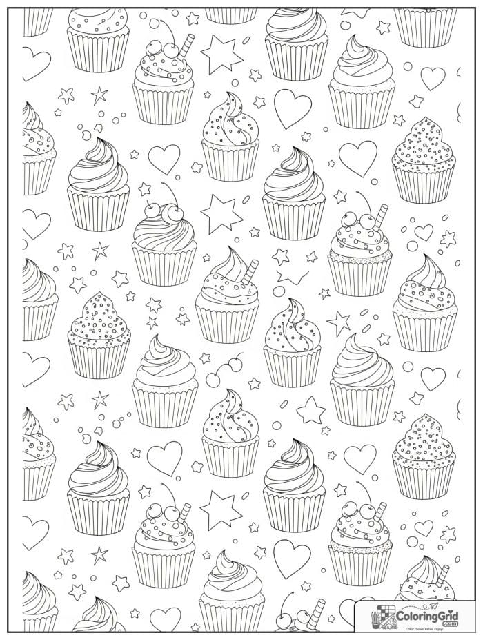Cupcake pattern page for Cupcake Coloring Pages
