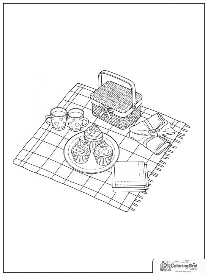 Cupcake picnic scene for Cupcake Coloring Pages