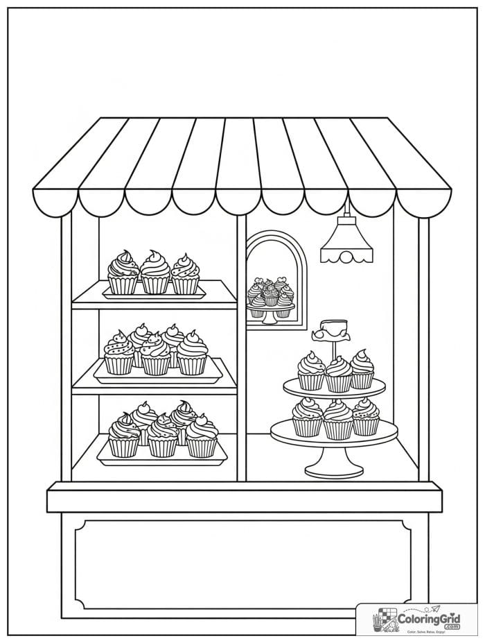 Cupcake shop window for Cupcake Coloring Pages