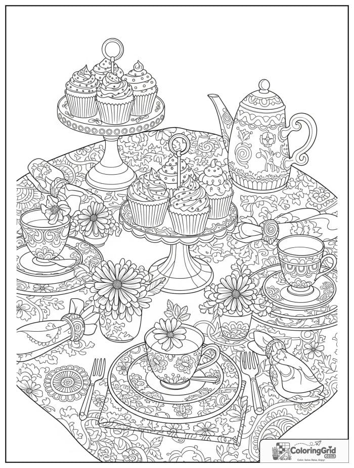 Cupcake tea party for Cupcake Coloring Pages