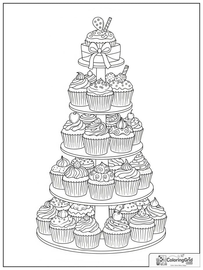 Cupcake tower for Cake Coloring Pages