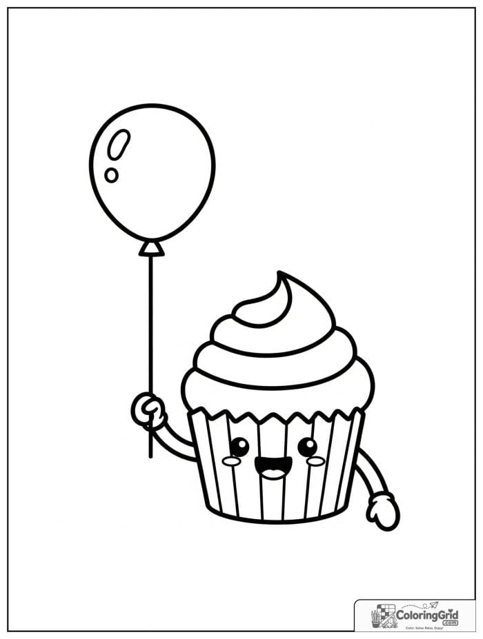 Cupcake holding balloon for Cupcake Coloring Pages