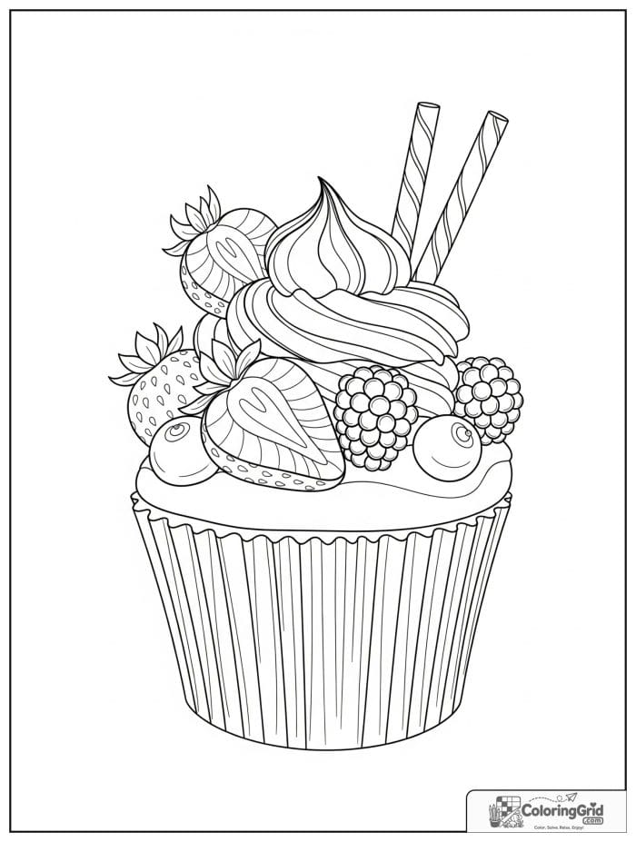 Cupcake with fruit toppings for Cupcake Coloring Pages