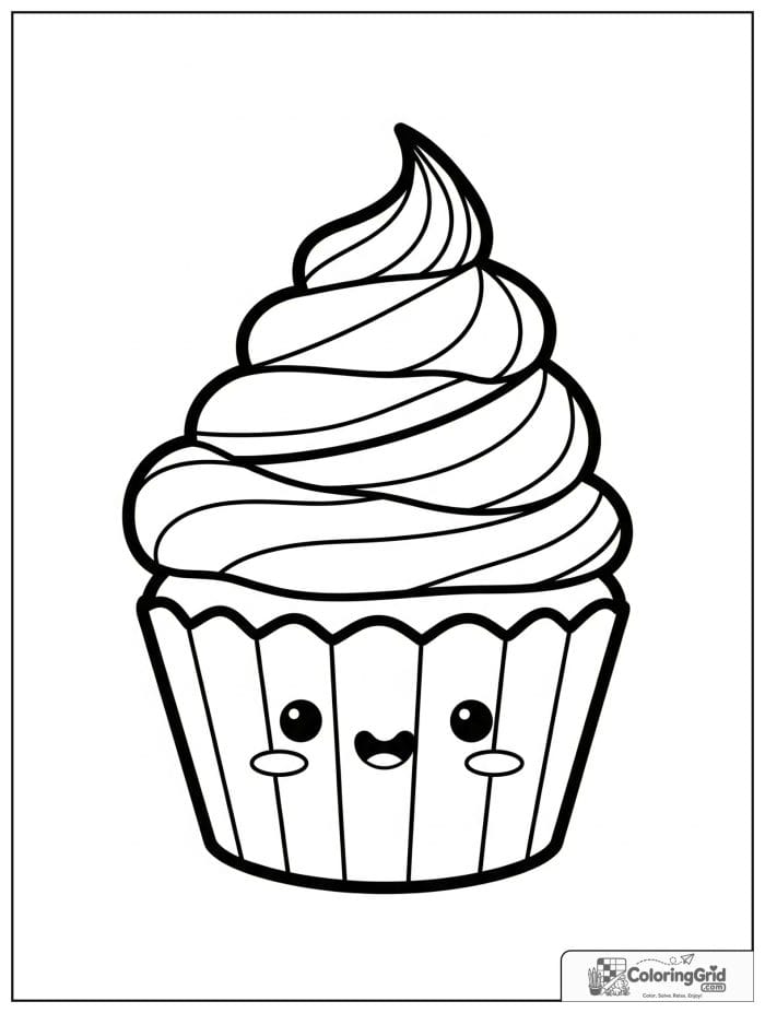 Cupcake with swirl frosting for Cake Coloring Pages