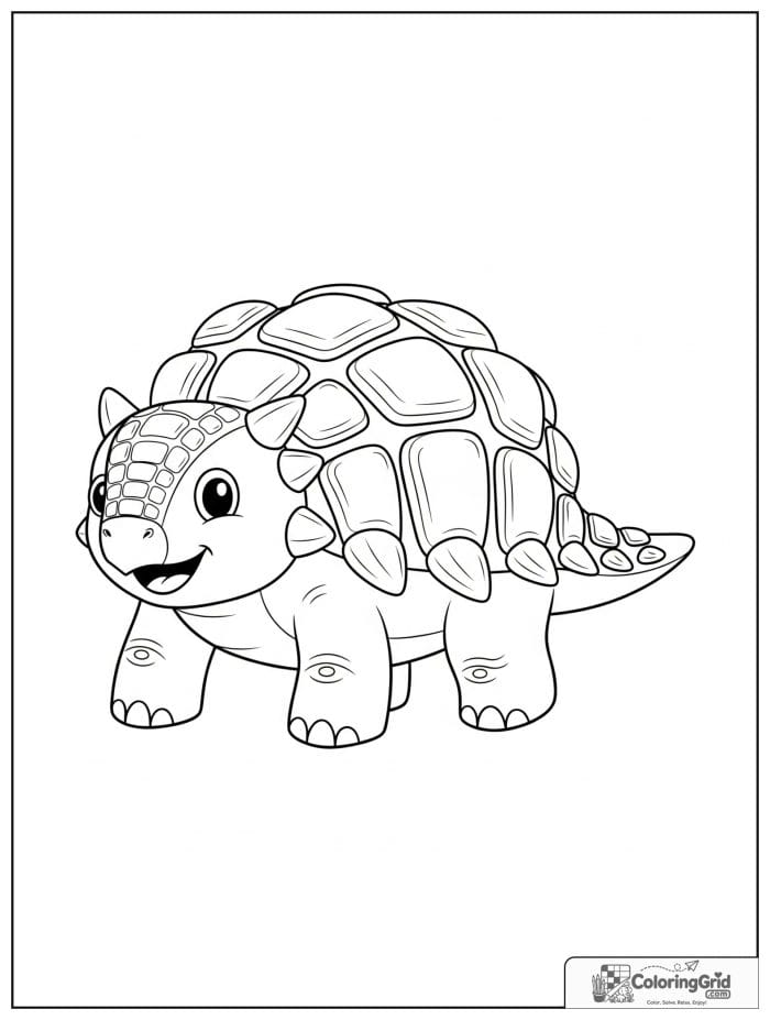 Ankylosaurus coloring page featuring a cute smiling baby ankylosaurus.
