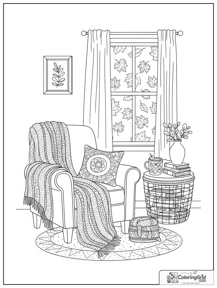 Cute and cozy fall reading nook with apple cider and books.
