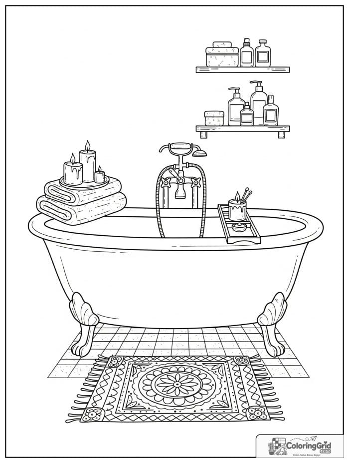 Cute and cozy adult bath retreat with tub, candles, and towels.