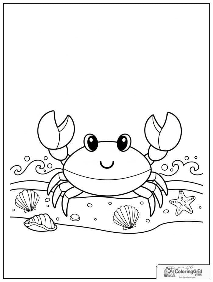 Summer Coloring Pages showing a cute crab on the beach.