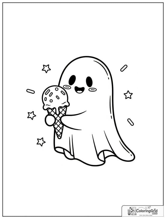 Cute ghost holding an ice cream cone with sprinkle details.