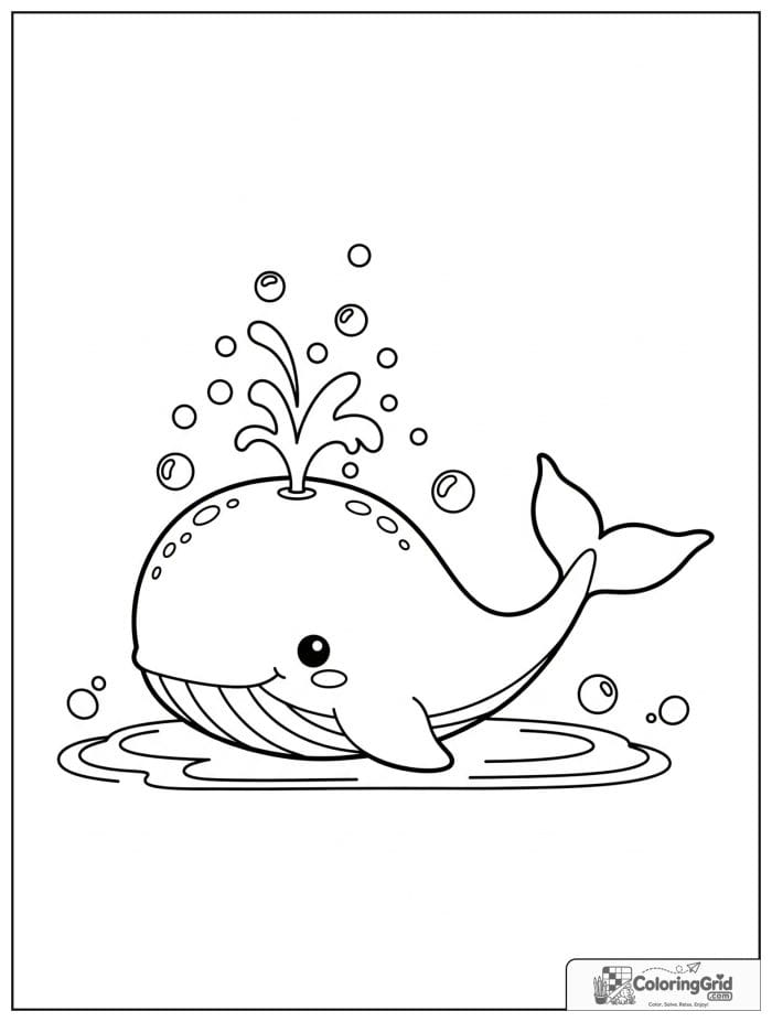 Summer Coloring Pages featuring a cute whale with splash.