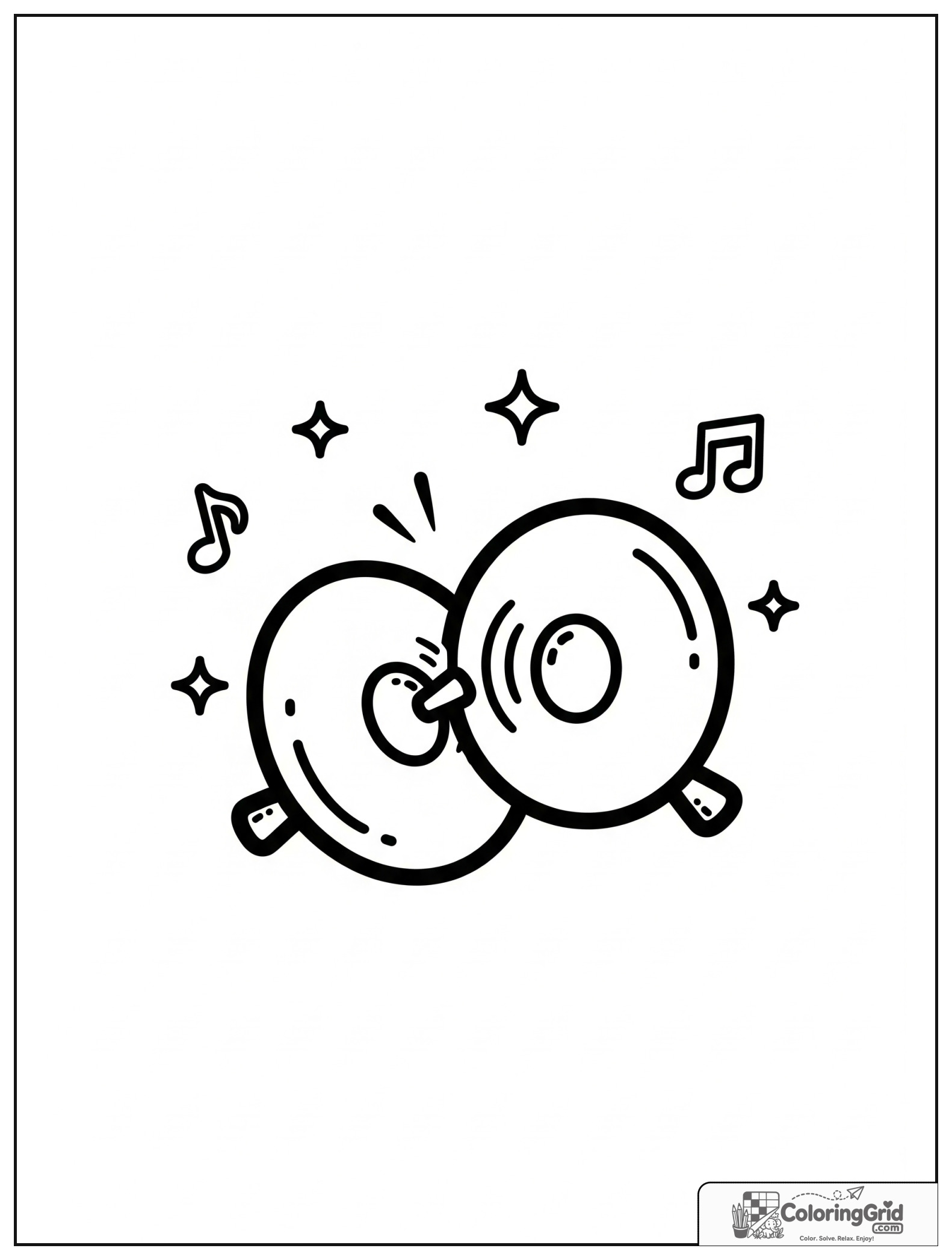 Cute smiling cymbals with small sparkle and music note decorations.