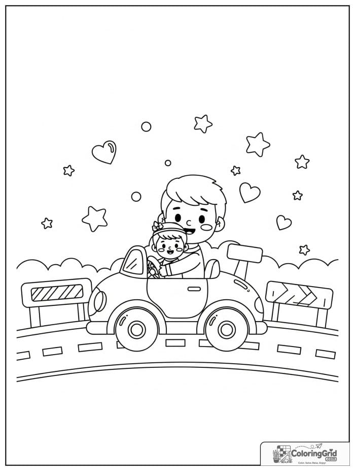 Dad and child in a cute race car for Father's Day.