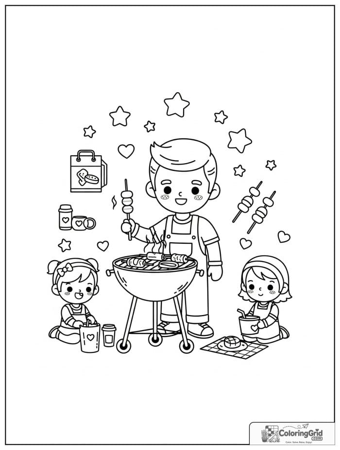 Dad grilling with kids for Father's Day.