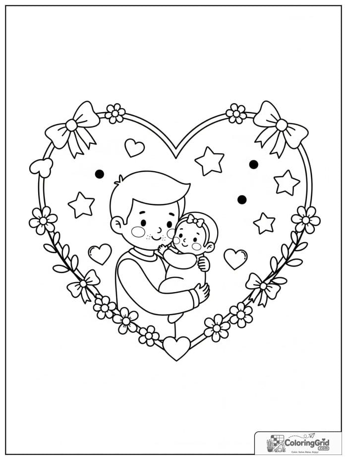 Dad holding a baby inside a heart frame for Father's Day.