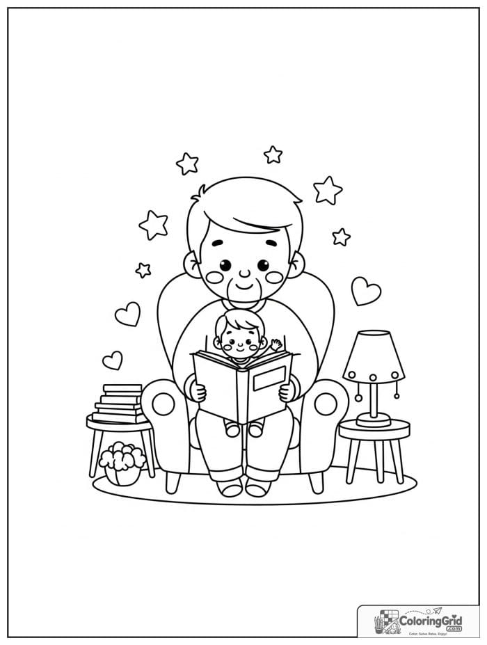 Dad reading a storybook to his child on Father's Day.