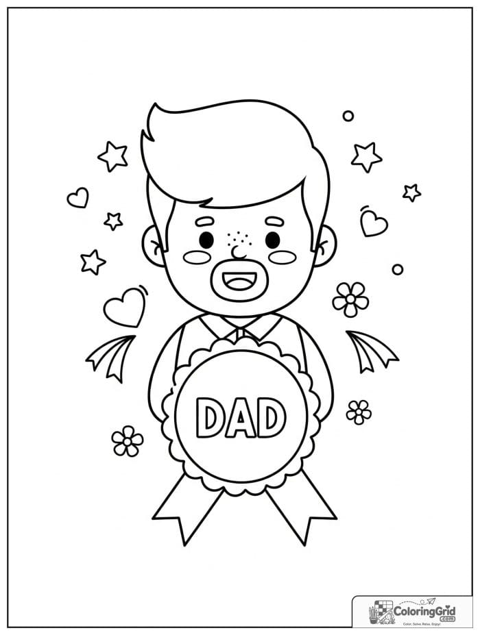 Dad wearing a badge for Father's Day.