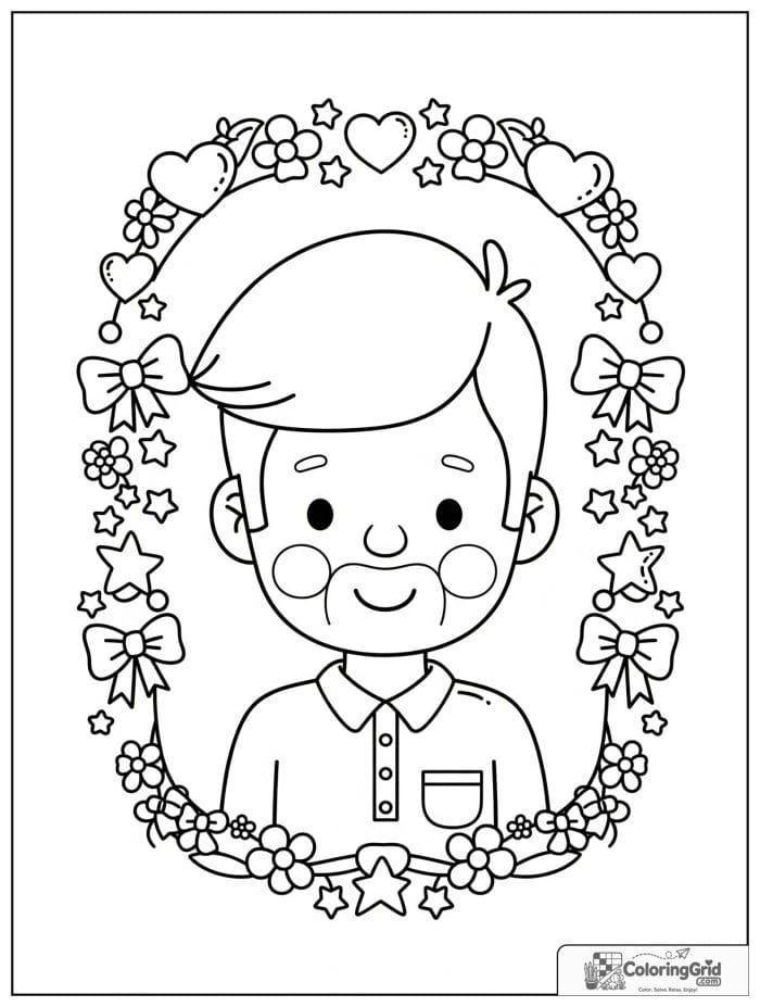 Dad inside a decorative heart and stars frame for Father's Day.