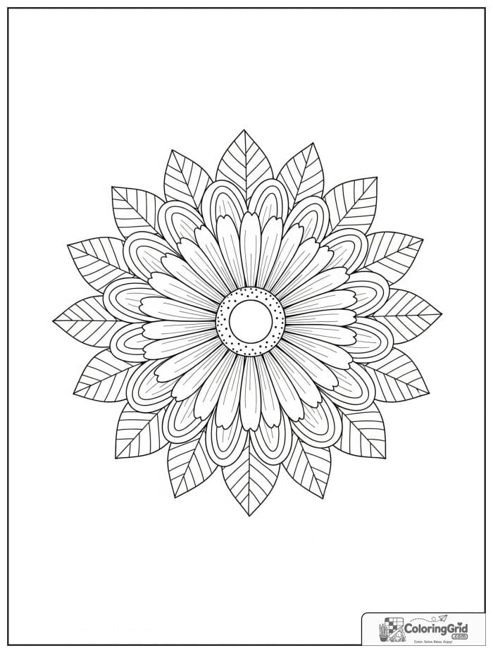 Easy mandala coloring page featuring a daisy bloom pattern.