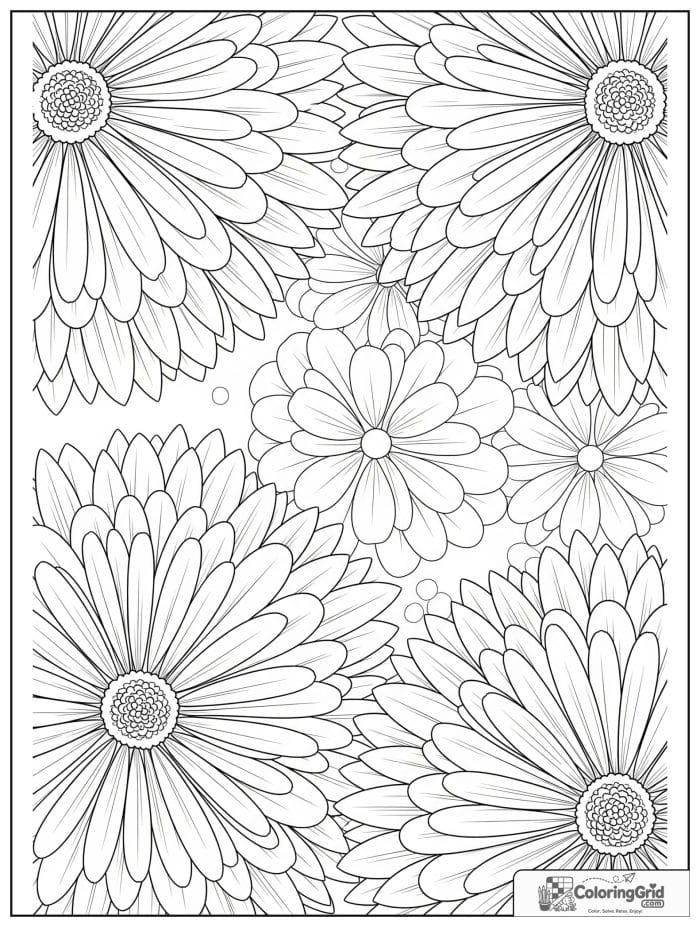 Flower mandala made from repeating daisy blossoms and rounded petals.