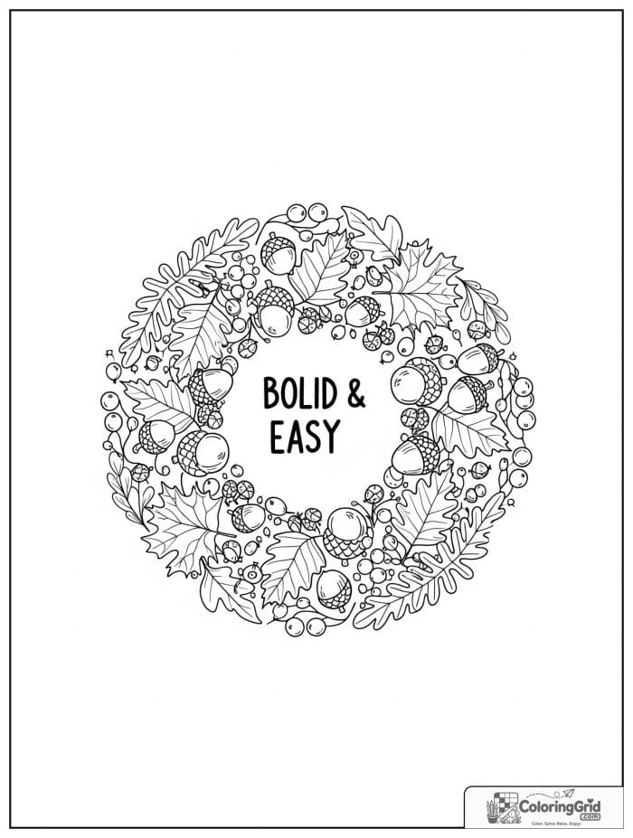 Autumn Leaves Coloring Pages showing a decorative leaf circle pattern.