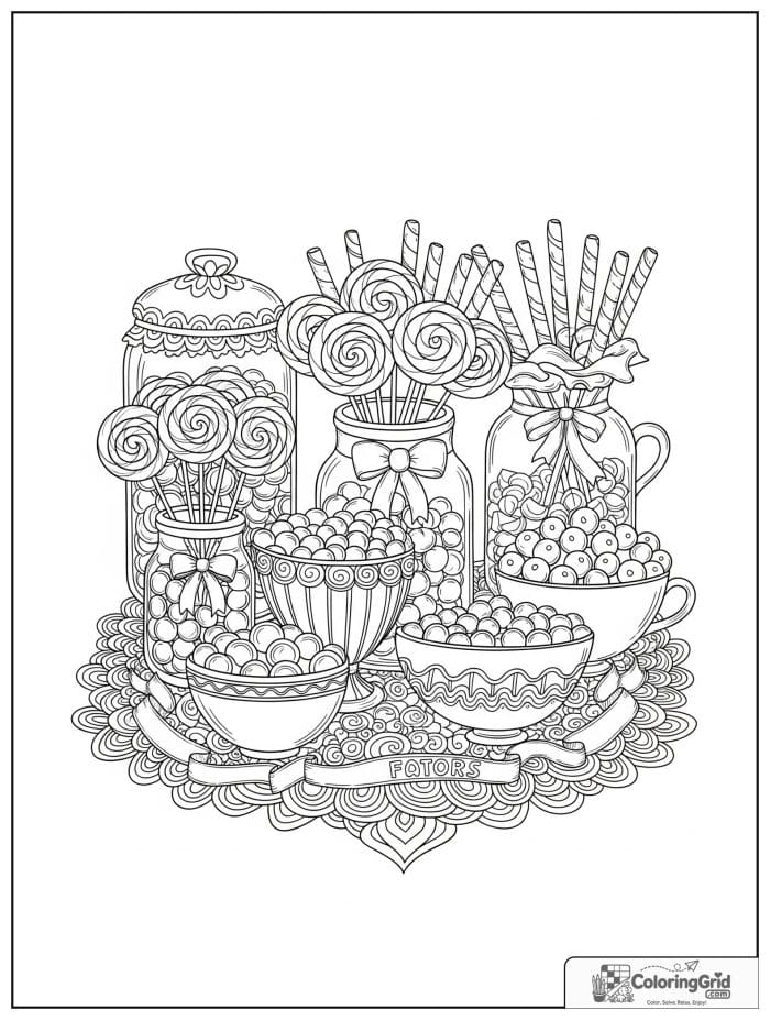 Dessert table with candy for Candy Coloring Pages