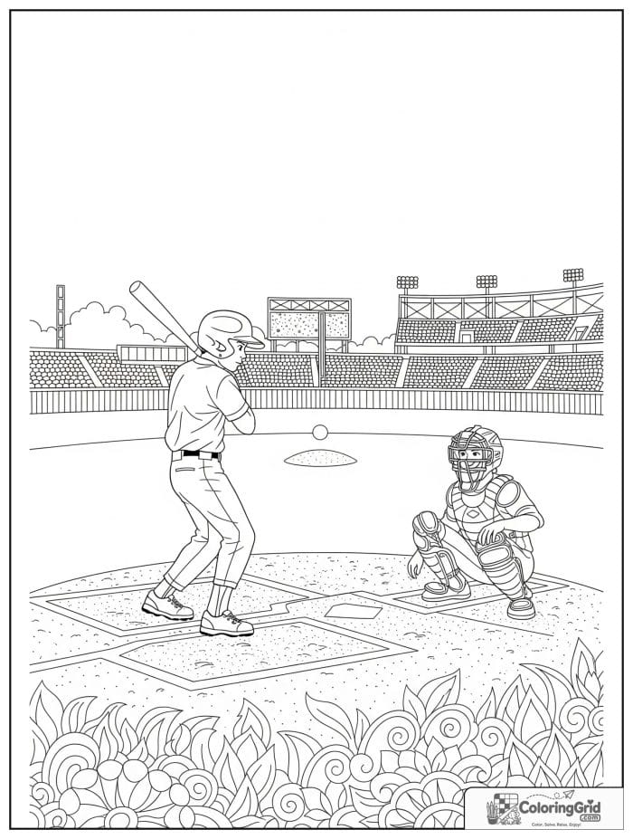 Detailed baseball field scene with a boy batting.