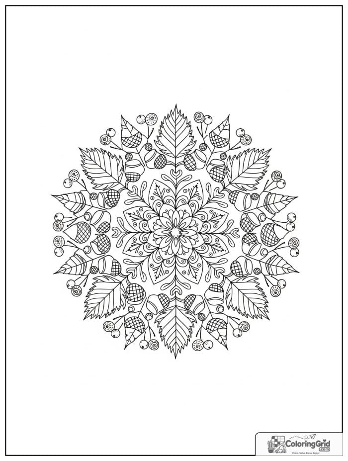 Autumn Leaves Coloring Pages showing a detailed leaf mandala.