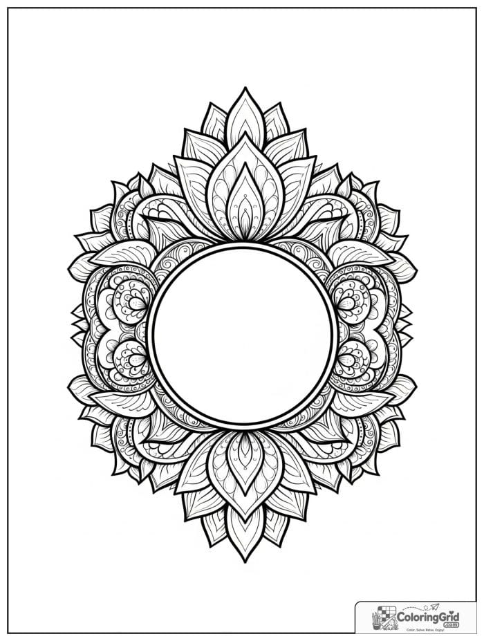 Easy mandala coloring page featuring a detailed lotus ring.