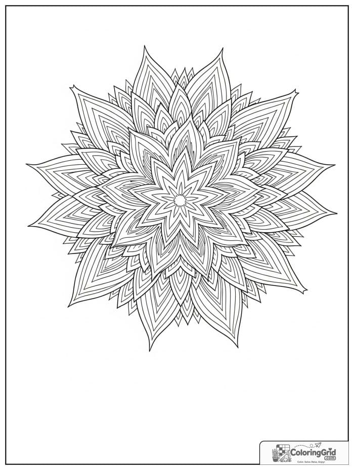Easy mandala coloring page featuring a detailed starburst design.