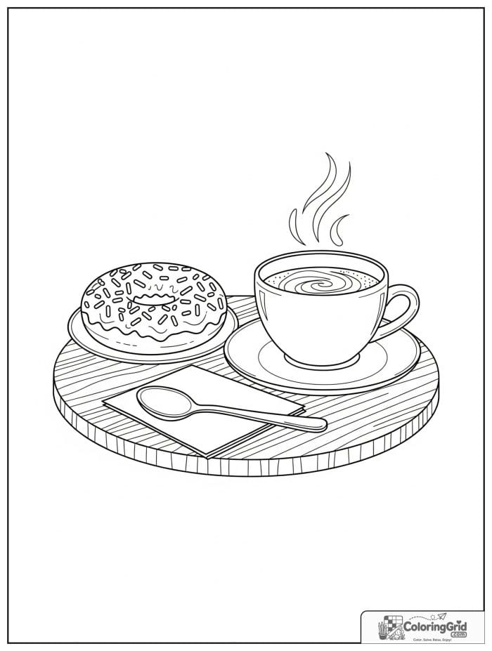 Donut and coffee for Donut Coloring Pages