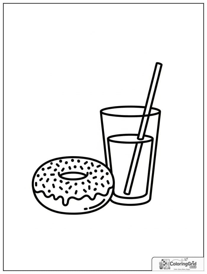 Donut and milk for Donut Coloring Pages