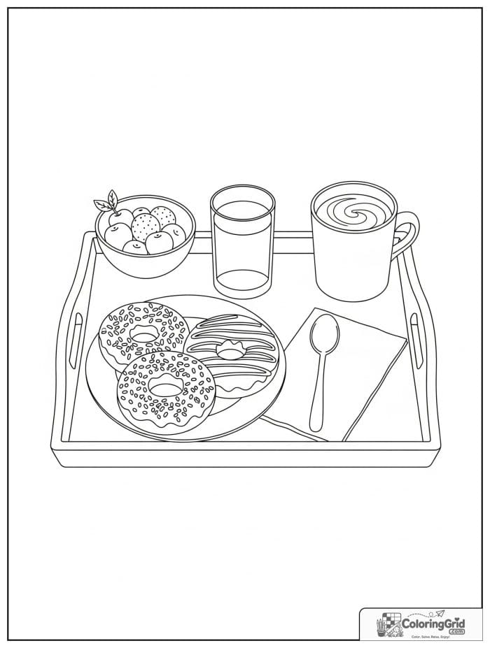 Donut breakfast tray for Donut Coloring Pages
