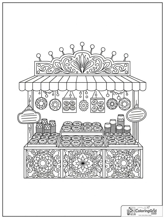 Donut carnival stand for Donut Coloring Pages