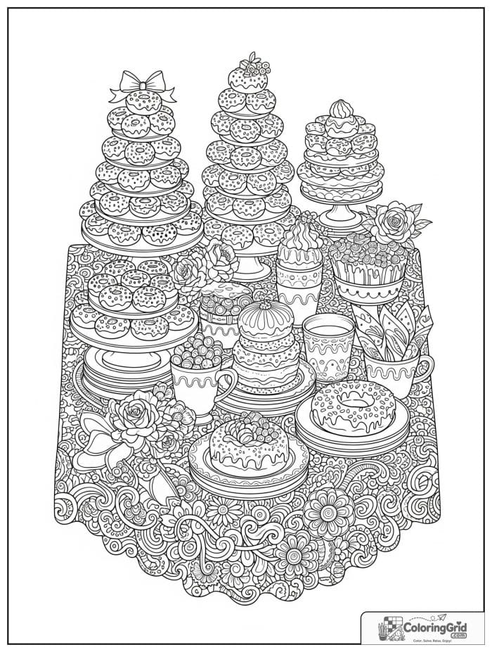 Donut dessert table for Donut Coloring Pages