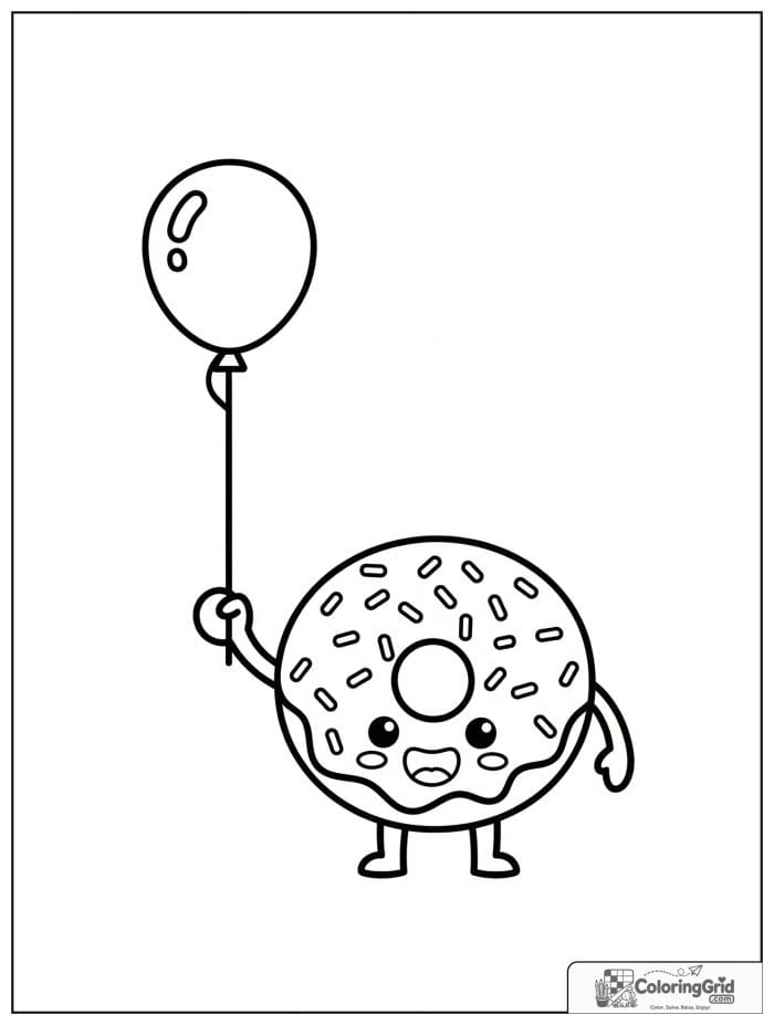 Donut holding balloon for Donut Coloring Pages