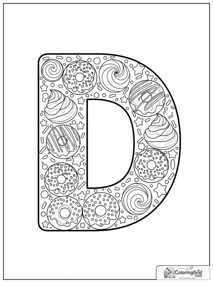 Letter D with donuts for Donut Coloring Pages