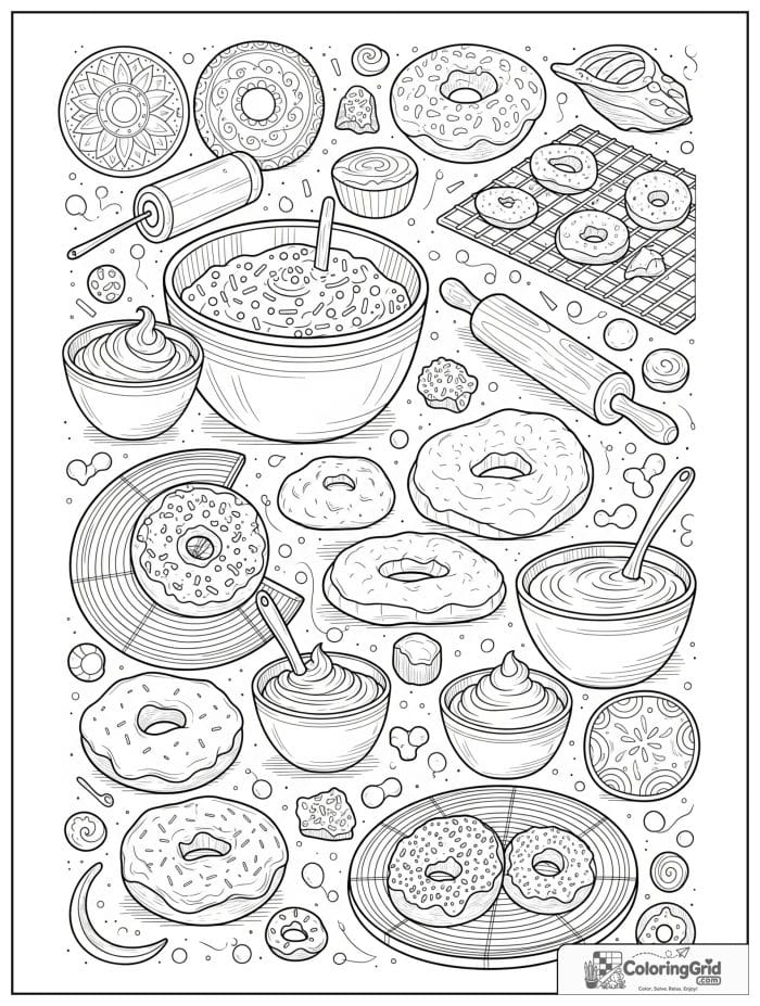 Donut making kitchen for Donut Coloring Pages