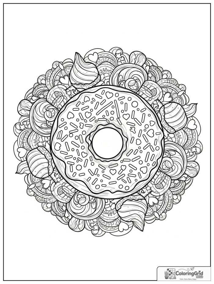 Donut mandala design for Donut Coloring Pages