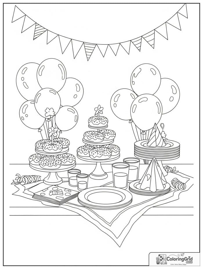 Donut party table for Donut Coloring Pages