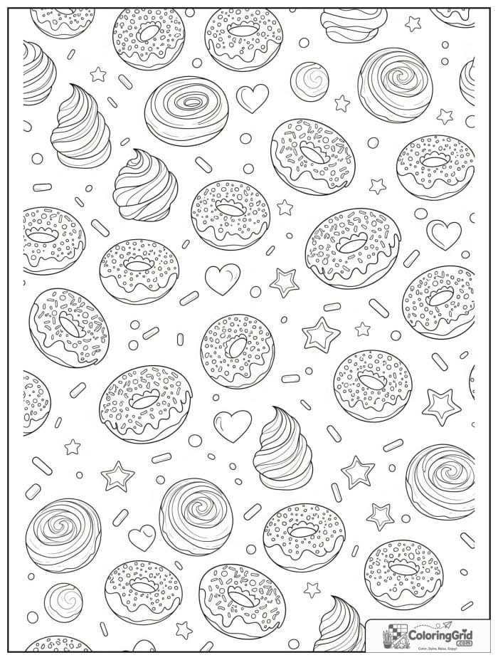 Repeating donut pattern for Donut Coloring Pages